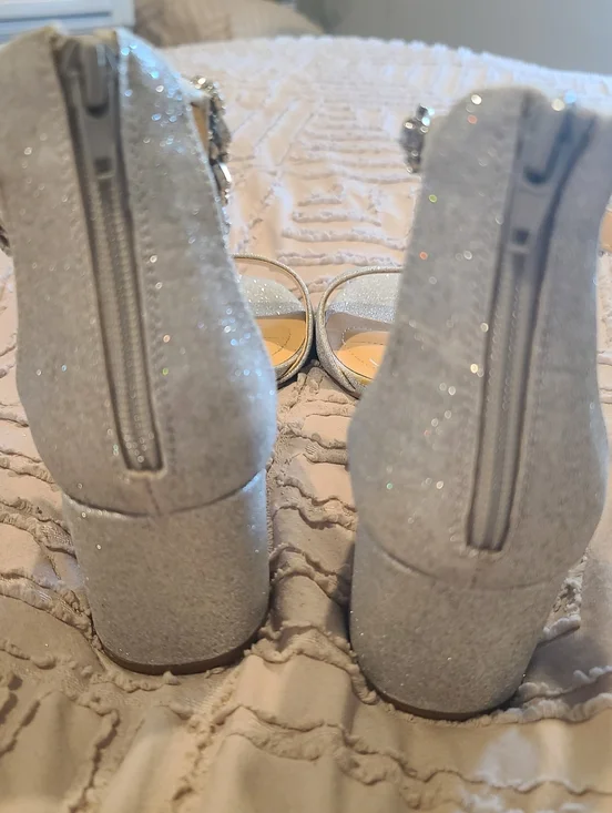 Badgley Mischka Silver Jeweled Ankle-Strap Block Heel - Picture 4 of 9